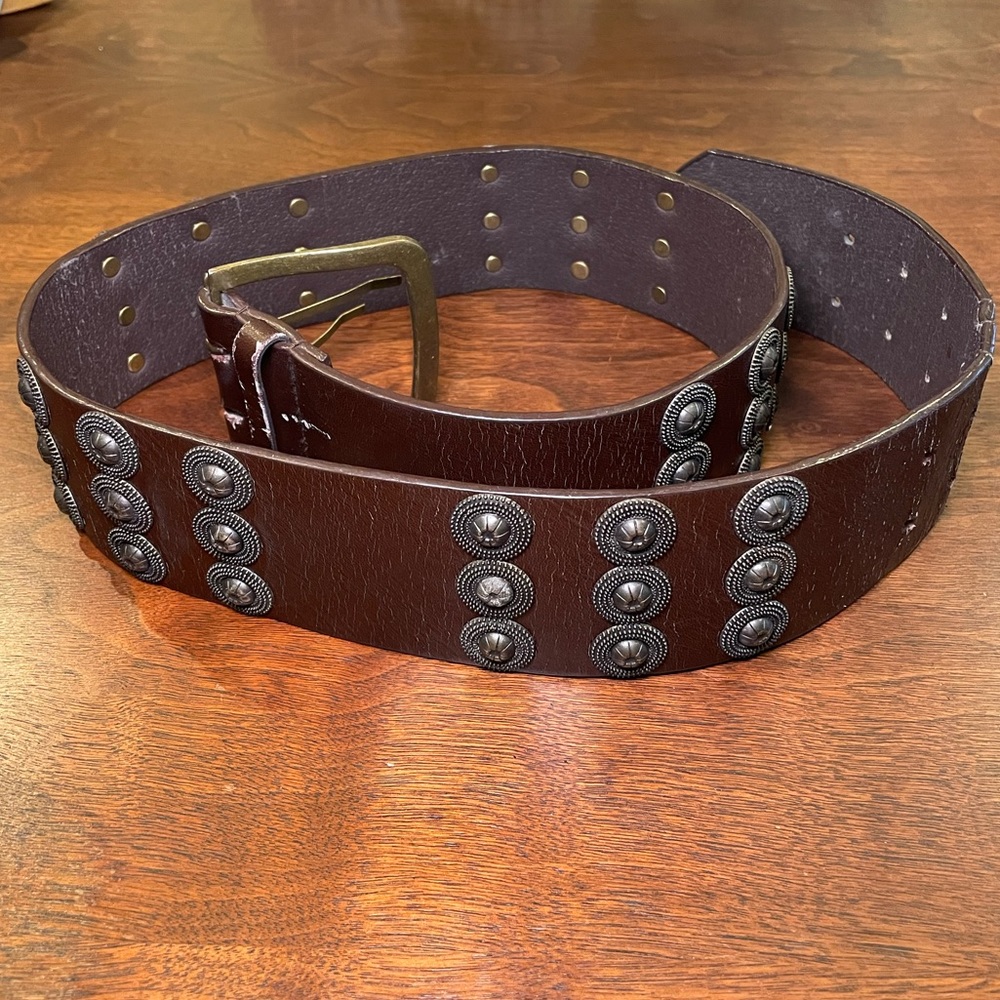 Vintage Brown Wide Studded Belt